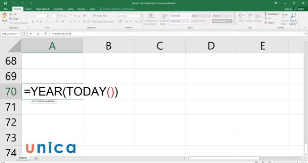 Nhập công thức hàm YEAR kết hợp với hàm TODAY