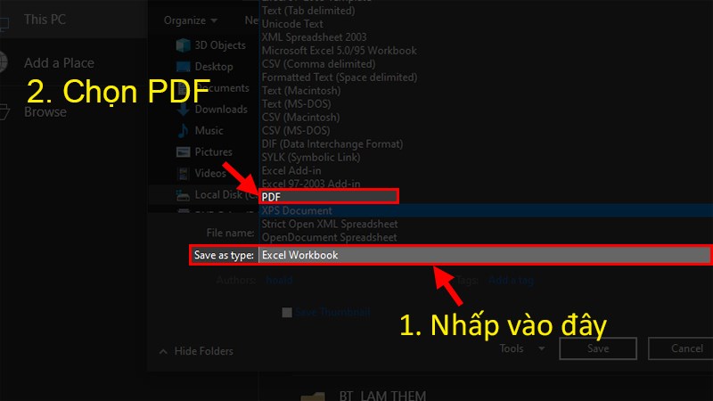 Nhấn vào PDF