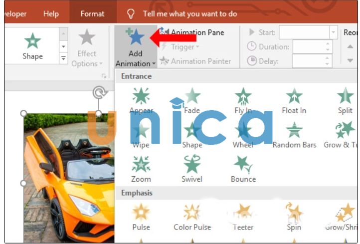 Chọn tab Animations và chọn Add Animation