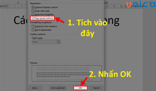 Hoàn thành cách ngắt trang trong word