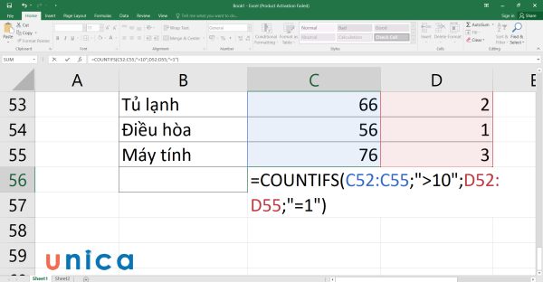 Nhập công thức COUNTIFS