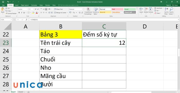 Kết quả sau khi nhập công thức