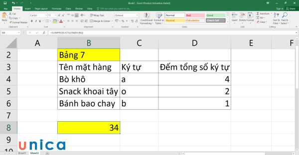Tổng số ký tự trong bảng 7 là 34