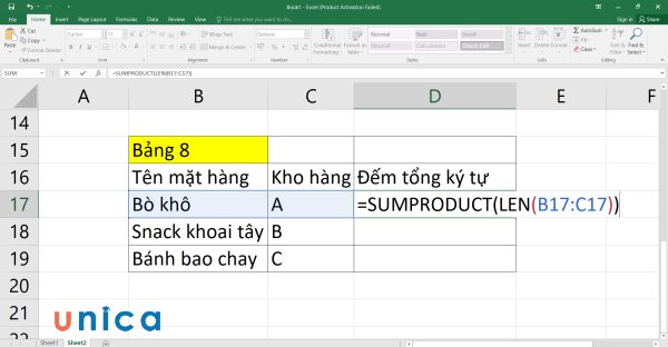Nhập công thức SUMPRODUCT và LEN
