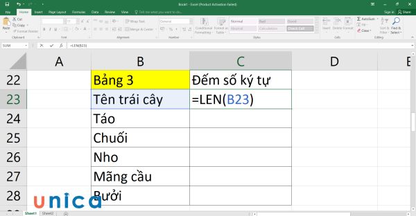 Nhập công thức LEN