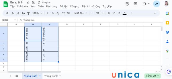 Kết quả chỉnh sửa excel online