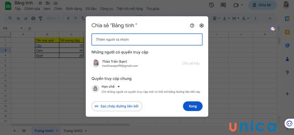 Hộp thoại chia sẻ sẽ xuất hiện