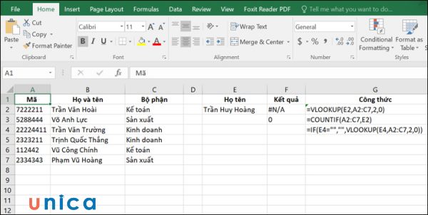 Excel thông báo lỗi #N/A! xảy ra khi Excel không tìm thấy giá trị cần tra cứu