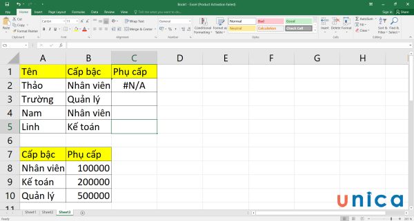 Excel trả về lỗi NA