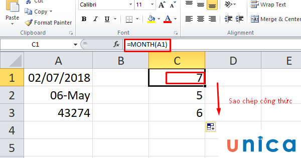 Hàm month trong Excel