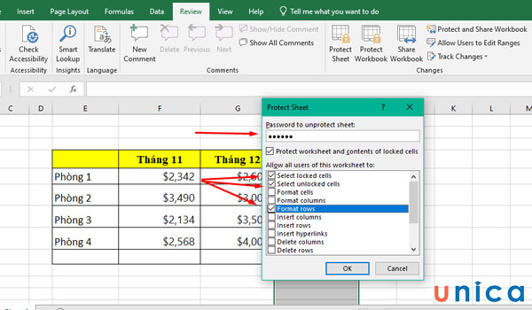 Thao tác khoá trang tính trong excel