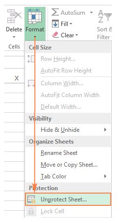 Chọn Unprotect Sheet