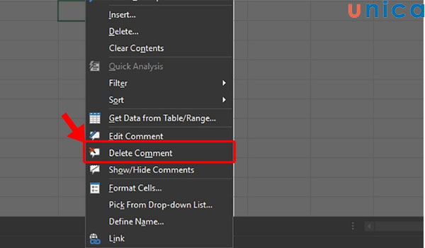 Xoá comment trong excel