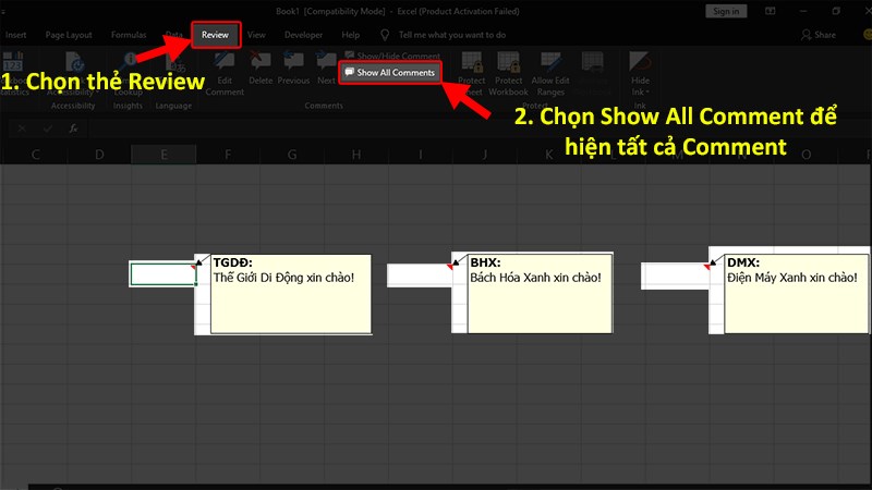 Ẩn, hiện ghi chú trong Excel