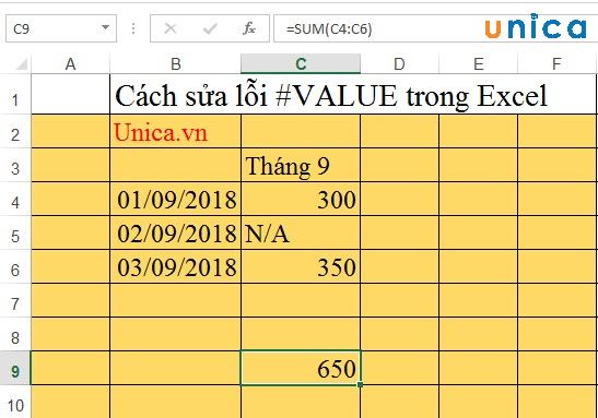 Cách sửa lỗi #VALUE