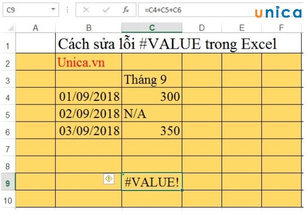 Sửa lỗi #VALUE khi xuất hiện các dấu (+,*,..)