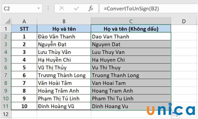 Kết quả thu được khi sử dụng VBA