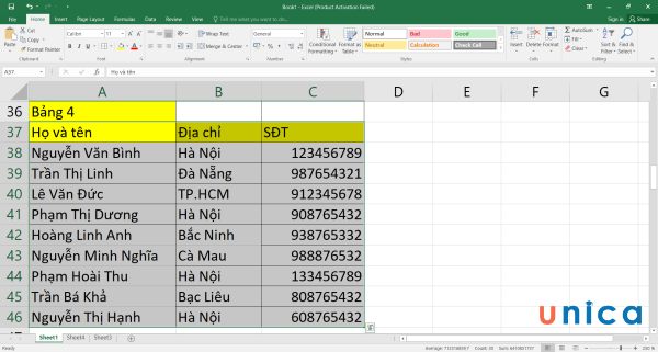 Bôi đen toàn bộ bảng dữ liệu cần lọc