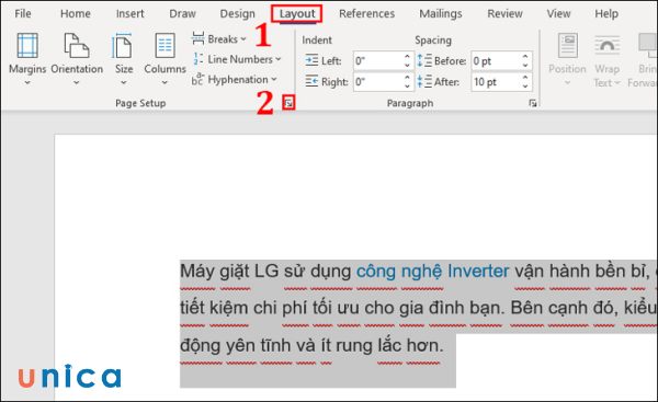 Bấm vào biểu tượng mũi tên trong Page Setup