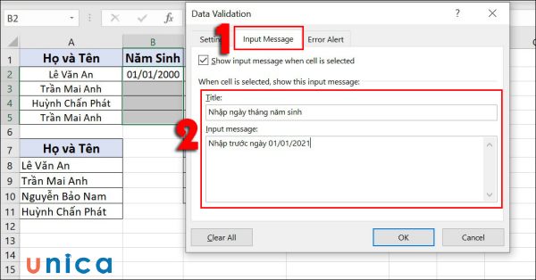 Chỉnh thông số trong Input Message