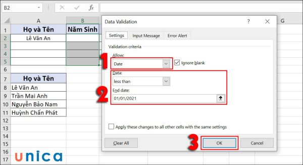 Chỉnh thông số trong settings