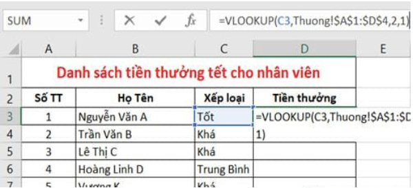 Áp dụng hàm Vlookup giữa 2 sheet 4