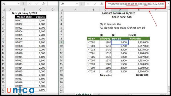 Kết quả VLOOKUP nhiều trang tính giữa các cửa sổ làm việc