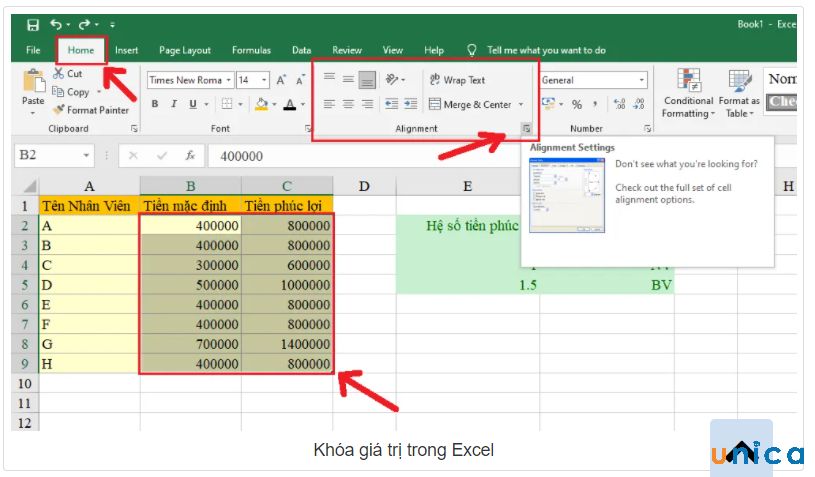 Thao tác đầu tiên để khóa giá trị trong Excel 