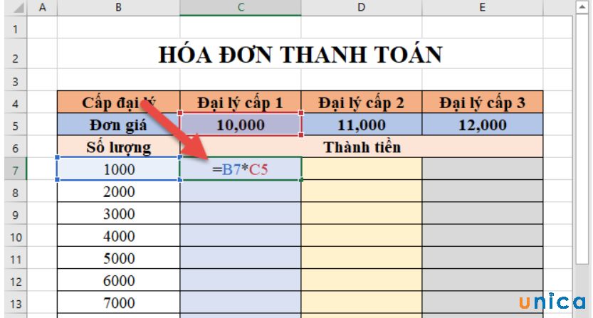 Nhập công thức vào bảng