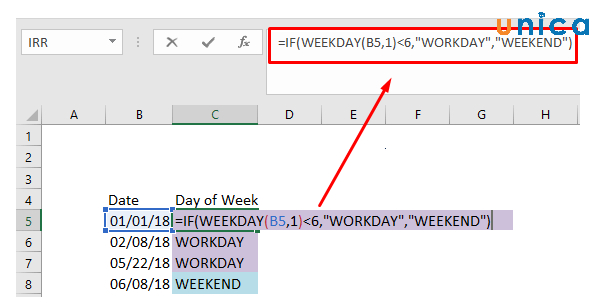 Cách sử dụng hàm WEEKDAY trong excel