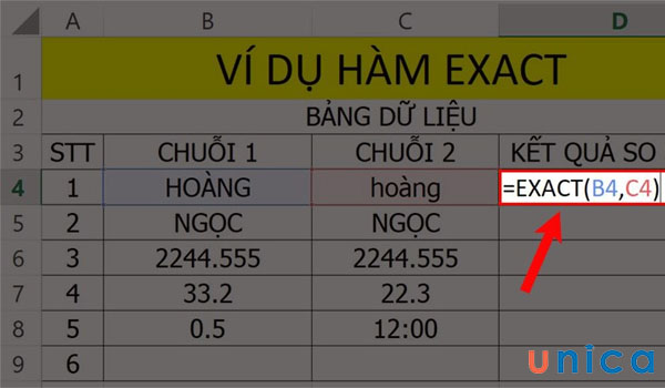 Hàm EXACT là một hàm so sánh chuỗi có sẵn trong Excel 