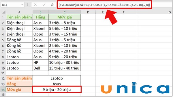 Hàm Vlookup 2 điều kiện