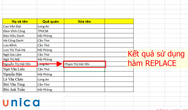 Hàm REPLACE trong Excel được sử dụng để thay thế một hoặc nhiều ký tự