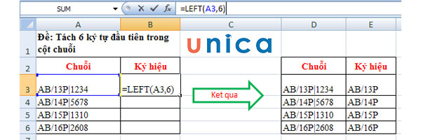 Hàm LEFT giúp tách chữ trong excel nhanh chóng