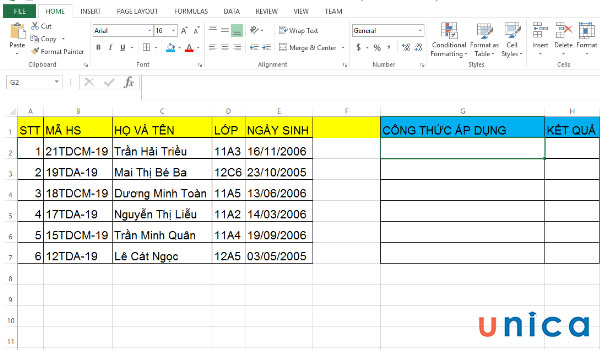 Dữ liệu bảng tính cho sẵn