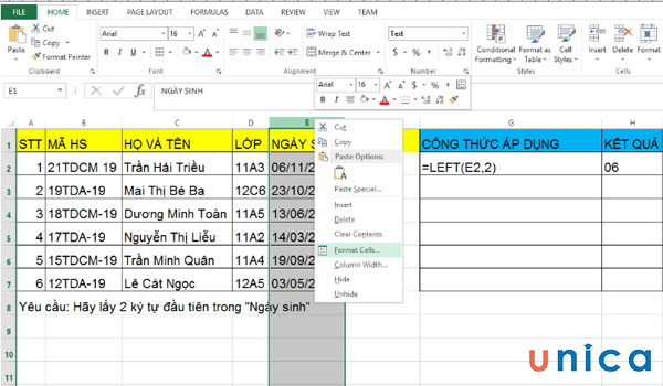 Thao tác chọn Format Cells