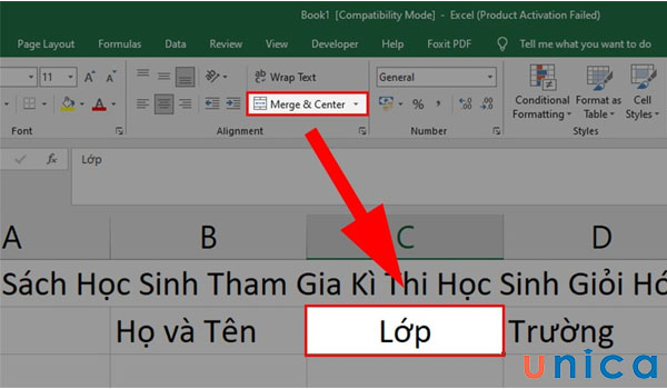 Chọn Merge & Center