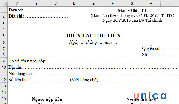 Hướng dẫn lập mẫu biên lai thu tiền excel