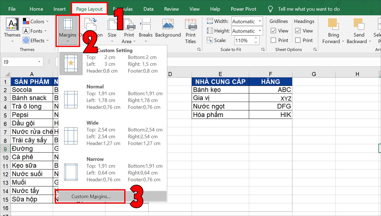  Chọn Custom Margins