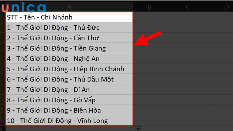 Bôi đen vùng dữ liệu cần chia cột trong Excel