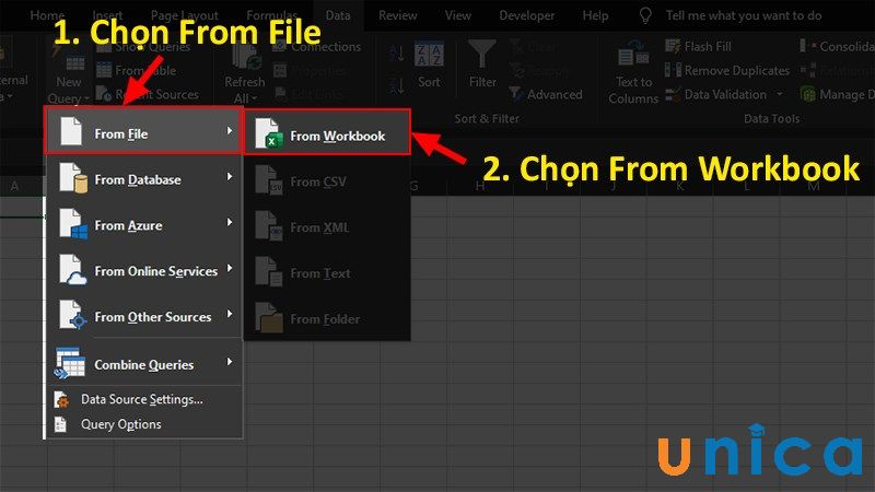 Chọn From Workbook để chia cột theo vị trí của ký tự trong Exc