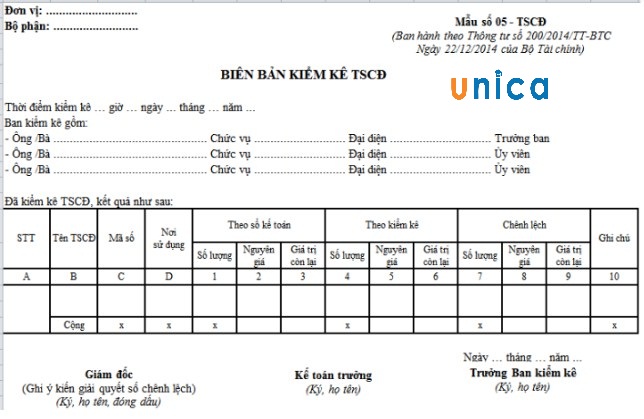 Mẫu biên bản kiểm kê tài sản thông dụng nhất hiện nay của Bộ Tài chính