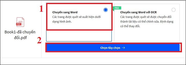 Nhấn vào nút Chọn tùy chọn