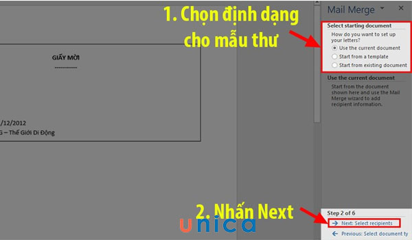 Chọn mẫu định dạng thư 