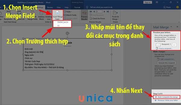 Thao tác thực hiện để không hiện filed name 