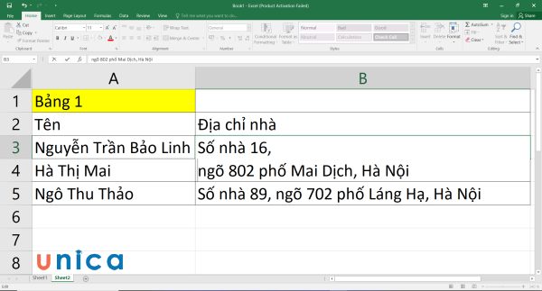 Nhấn tổ hợp phím Alt + Enter để tách ngõ và thành phố xuống dòng bên dưới