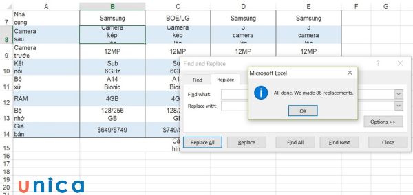 Kết quả sau khi ngắt dòng trong ô excel bằng Find & Replace