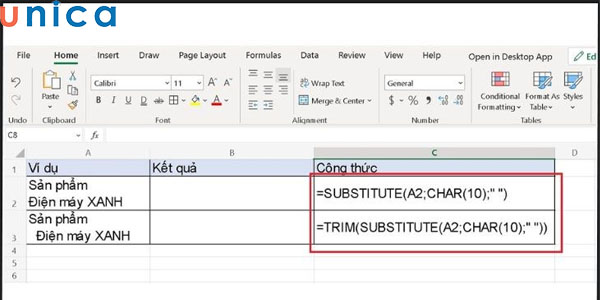 2 cách dùng hàm SUBSTITUTE xuống dòng trong excel