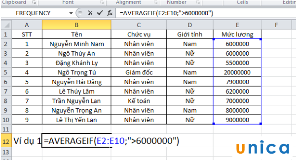  Chọn 1 ô để hiển thị kết quả tính trung bình