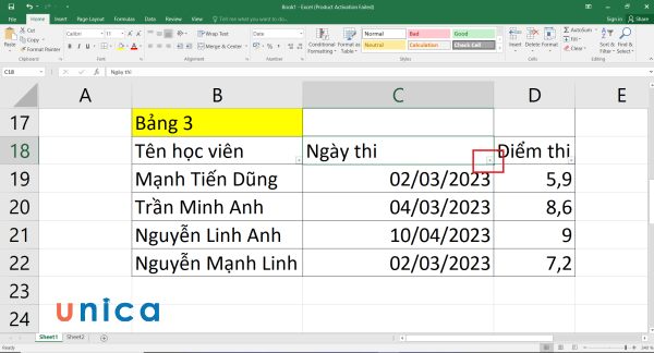 Nhấn vào mũi tên trỏ xuống ở ô Ngày Thi